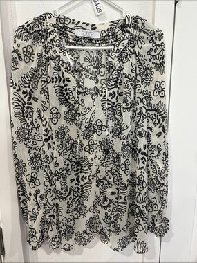 Primark Black & White Floral Peasant Blouse women’s lightweight, sheer top
